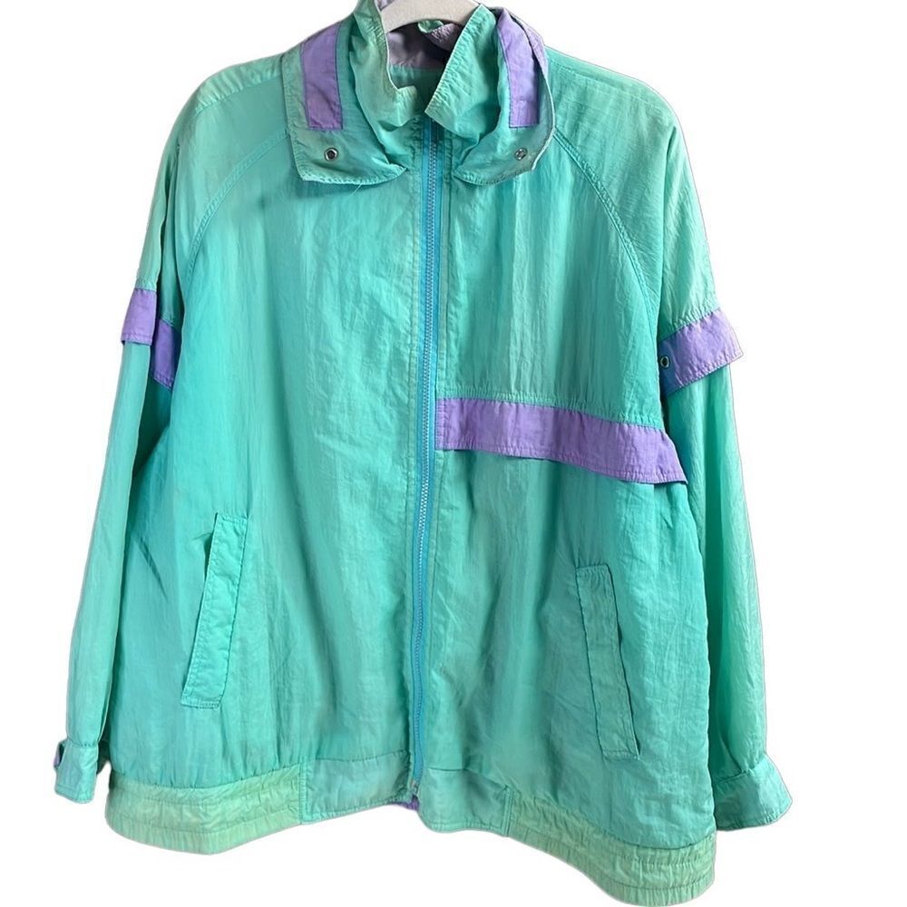 BE IN THE CURRENT SEEN Vintage 1980s Teal Purple Nylon WindBreaker Jacket SZ 22